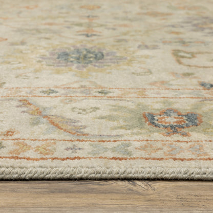 Palace Floral Beige/ Green Oriental Cut Pile Rug