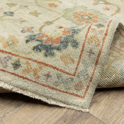 Palace Floral Beige/ Green Oriental Cut Pile Rug