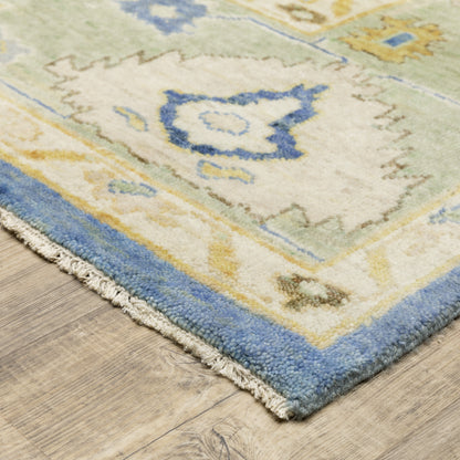 Palace Oriental Blue/ Green Cut Pile Rug