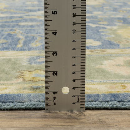 Palace Oriental Blue/ Green Cut Pile Rug