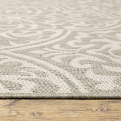 Portofino Outdoor Grey/ Ivory Floral Flat Weave Rug