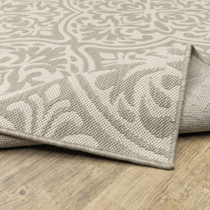 Portofino Outdoor Grey/ Ivory Floral Flat Weave Rug