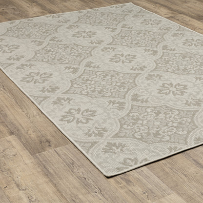 Portofino Outdoor Ivory/ Grey Floral Flat Weave Rug