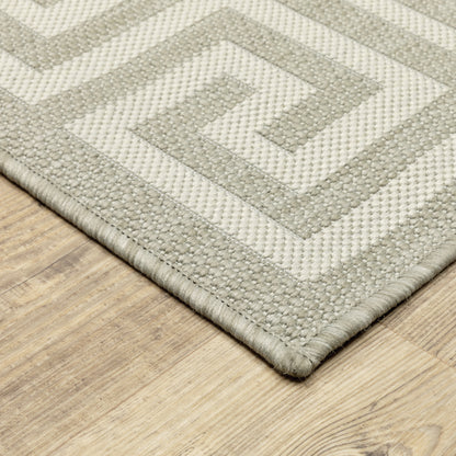 Portofino Outdoor Grey/ Ivory Border Flat Weave Rug