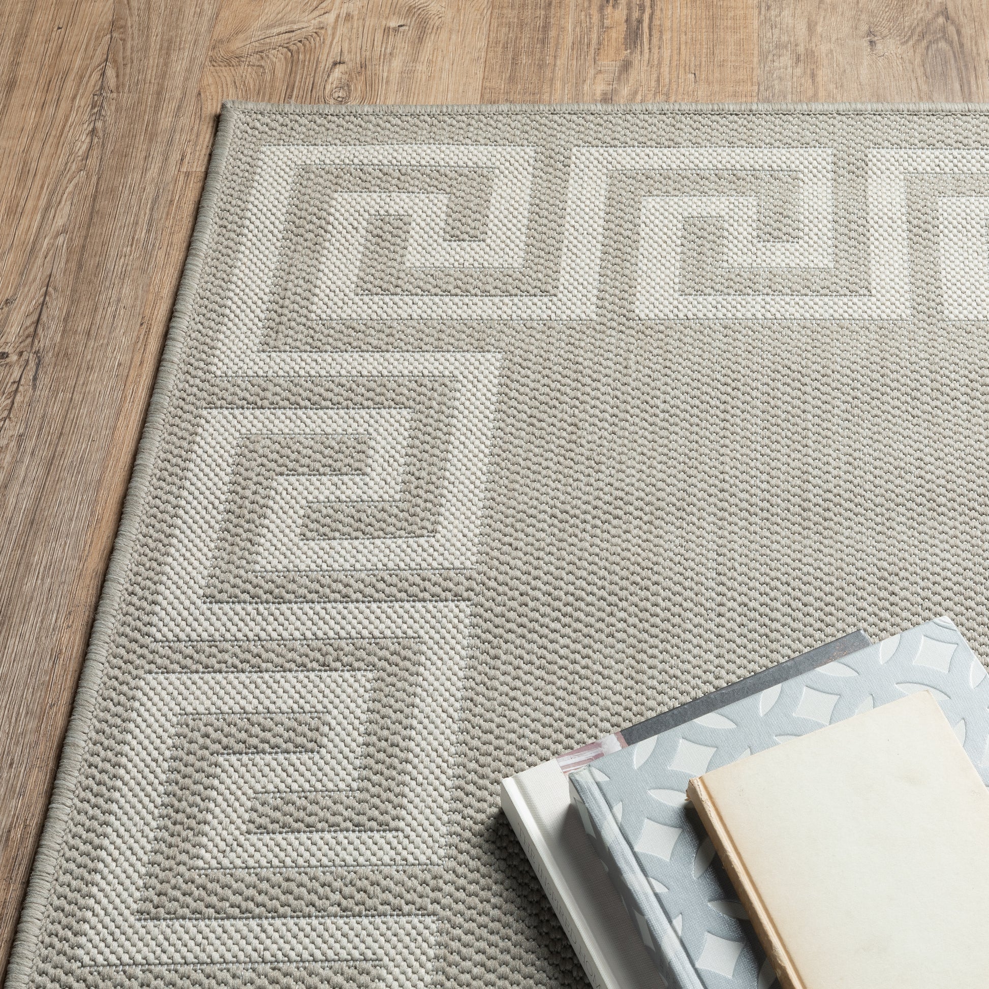 Portofino Outdoor Grey/ Ivory Border Flat Weave Rug