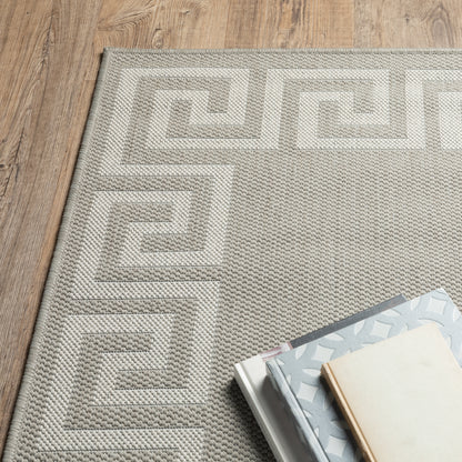 Portofino Outdoor Grey/ Ivory Border Flat Weave Rug
