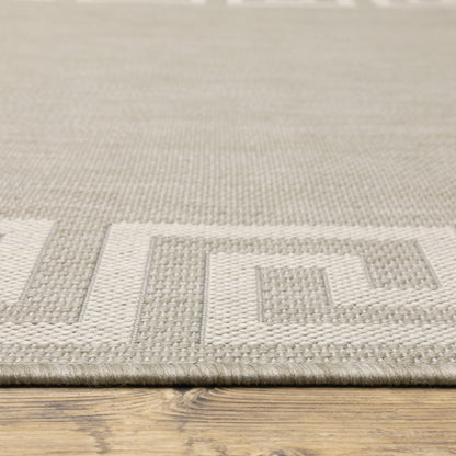 Portofino Outdoor Grey/ Ivory Border Flat Weave Rug
