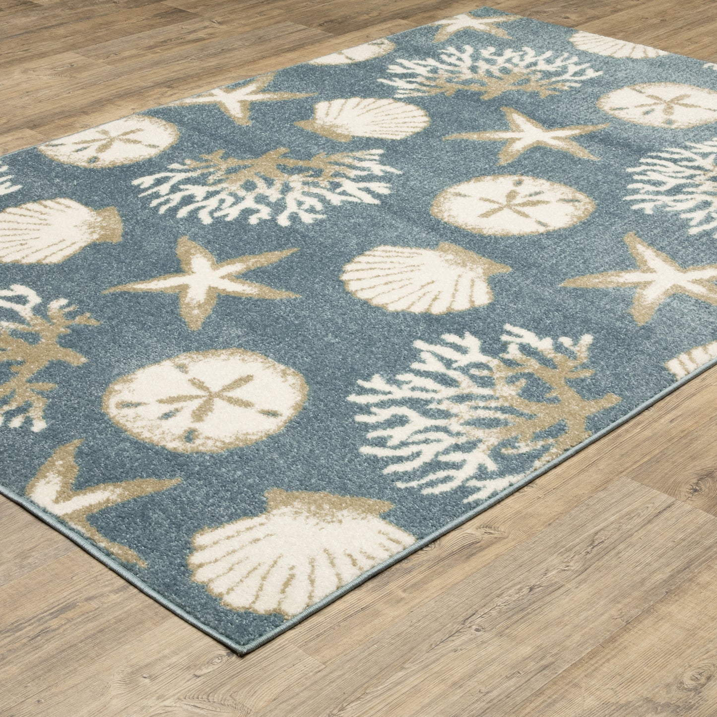 Quinn Novelty Blue/ Beige Cut Pile Rug