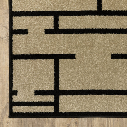 Quinn Geometric Beige/ Black Abstract Cut Pile Rug