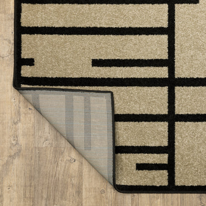 Quinn Geometric Beige/ Black Abstract Cut Pile Rug
