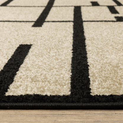 Quinn Geometric Beige/ Black Abstract Cut Pile Rug