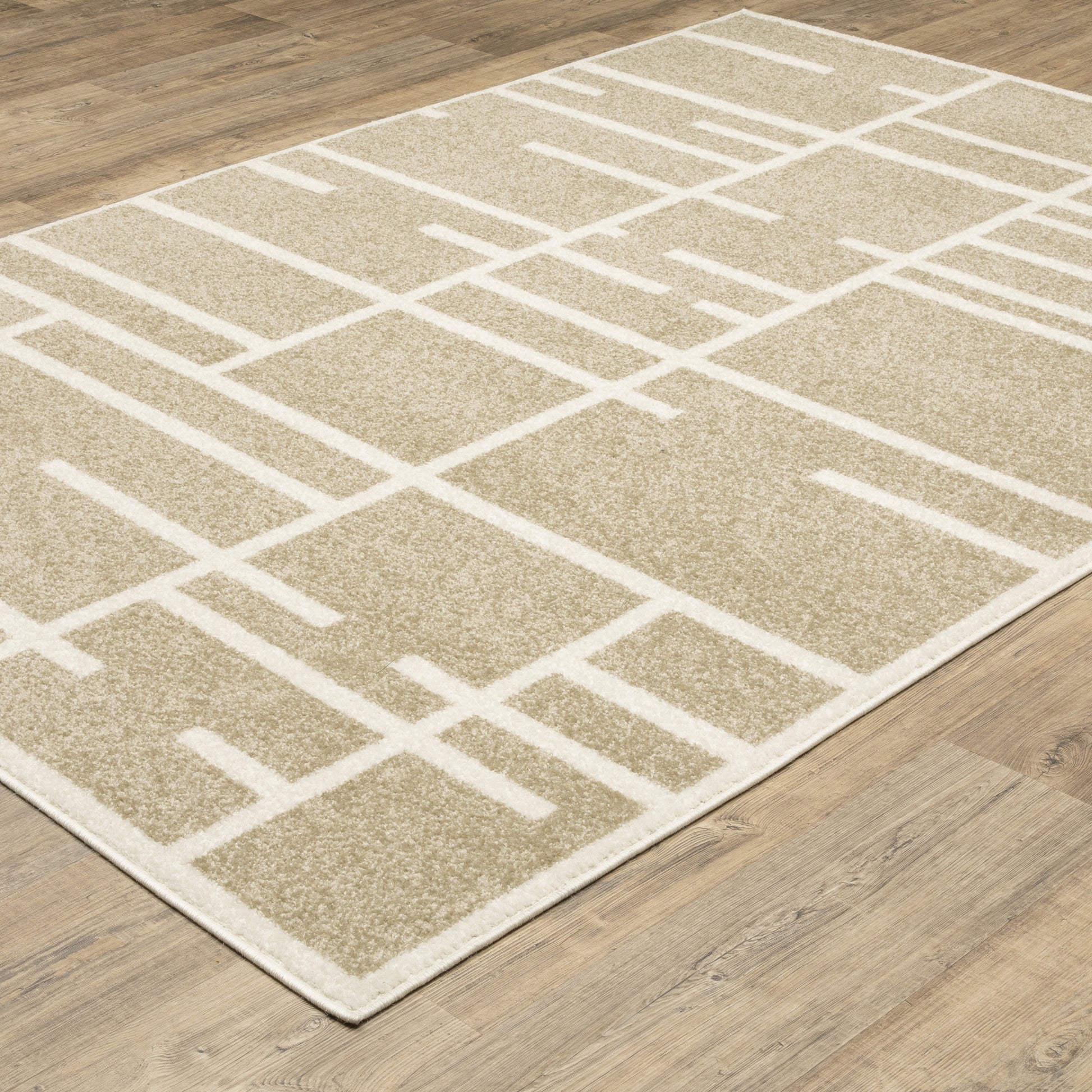 Quinn Geometric Beige/ Ivory Abstract Cut Pile Rug