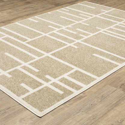Quinn Geometric Beige/ Ivory Abstract Cut Pile Rug