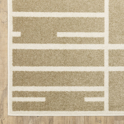 Quinn Geometric Beige/ Ivory Abstract Cut Pile Rug