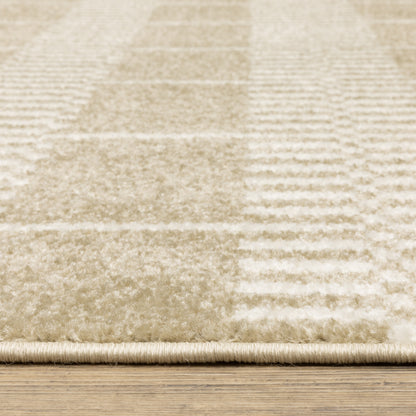 Quinn Geometric Beige/ Ivory Cut Pile Rug