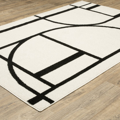 Quinn Circles Ivory/ Black Abstract Cut Pile Rug
