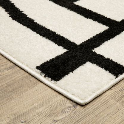 Quinn Circles Ivory/ Black Abstract Cut Pile Rug