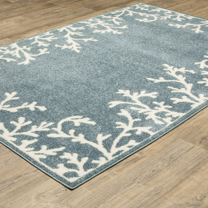 Quinn Novelty Blue/ Ivory Border Cut Pile Rug