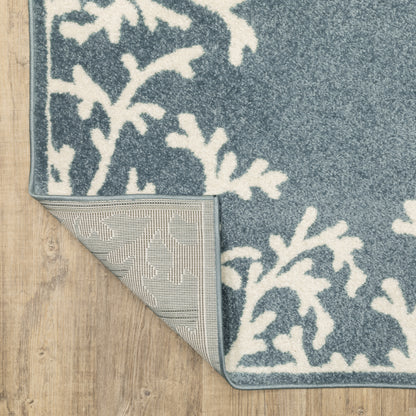 Quinn Novelty Blue/ Ivory Border Cut Pile Rug
