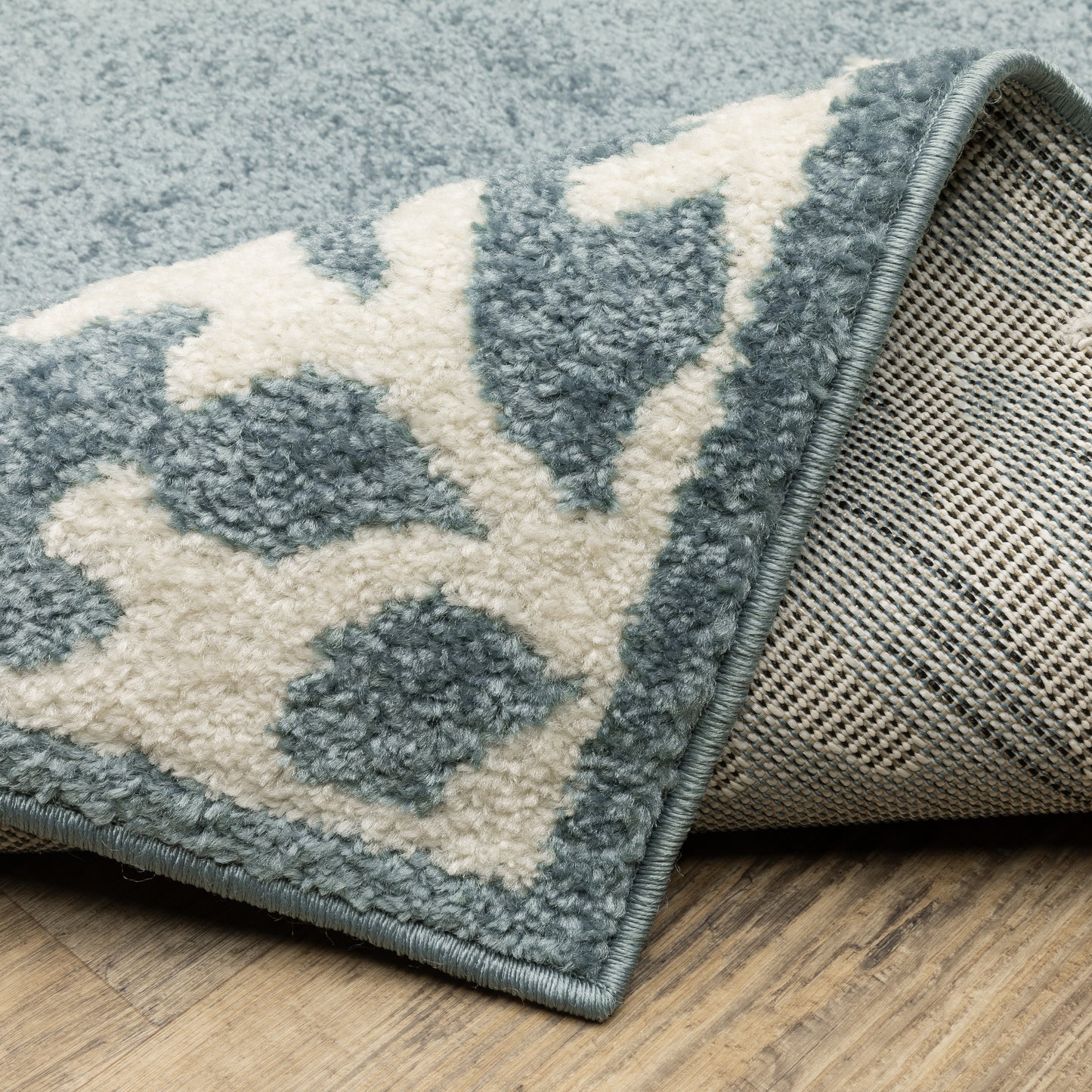 Quinn Novelty Blue/ Ivory Border Cut Pile Rug
