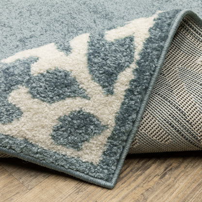 Quinn Novelty Blue/ Ivory Border Cut Pile Rug