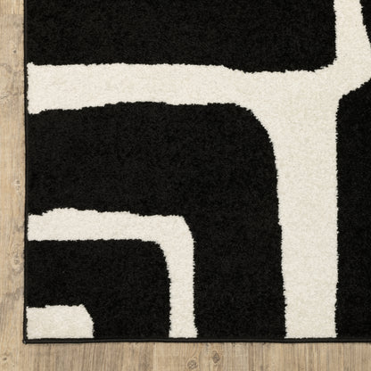 Quinn Abstract Black/ Ivory Cut Pile Rug