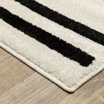 Quinn Stripe Beige/ Black Geometric Cut Pile Rug