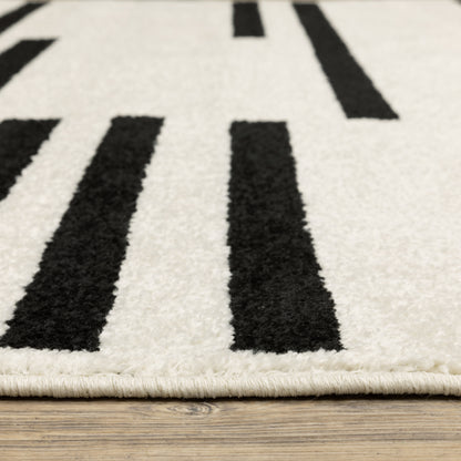 Quinn Stripe Beige/ Black Geometric Cut Pile Rug