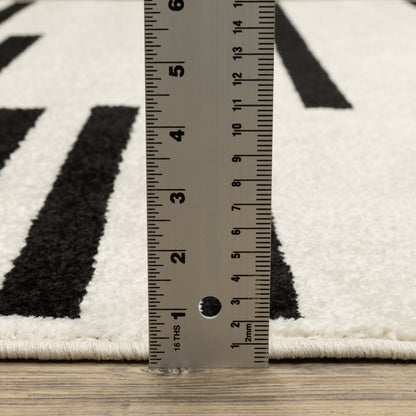 Quinn Stripe Beige/ Black Geometric Cut Pile Rug