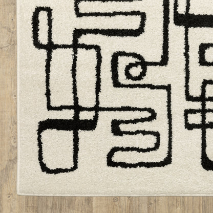 Quinn Abstract Beige/ Black Cut Pile Rug