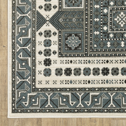 Raylan Oriental Grey/ Blue Geometric Cut Pile Rug