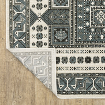 Raylan Oriental Grey/ Blue Geometric Cut Pile Rug