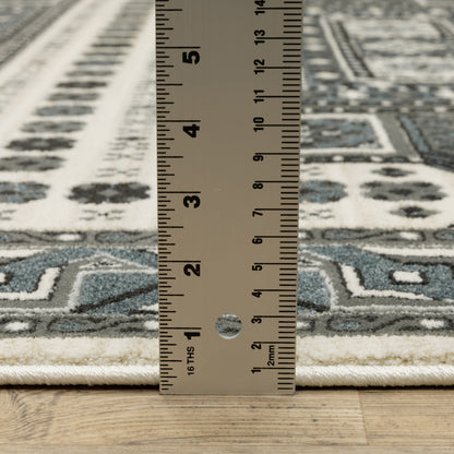 Raylan Oriental Grey/ Blue Geometric Cut Pile Rug