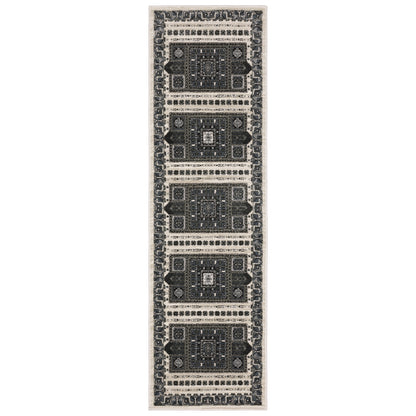 Raylan Ray01 Grey/ Blue Oriental Geometric Rug