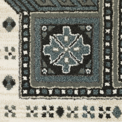 Raylan Oriental Grey/ Blue Geometric Cut Pile Rug