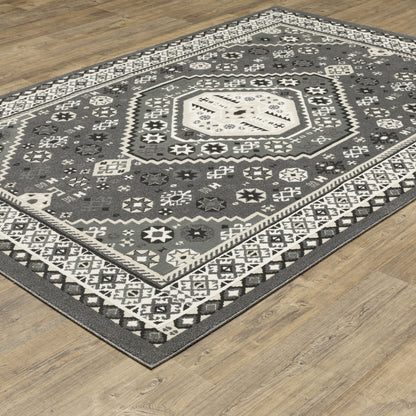 Raylan Medallion Grey/ Ivory Geometric Cut Pile Rug