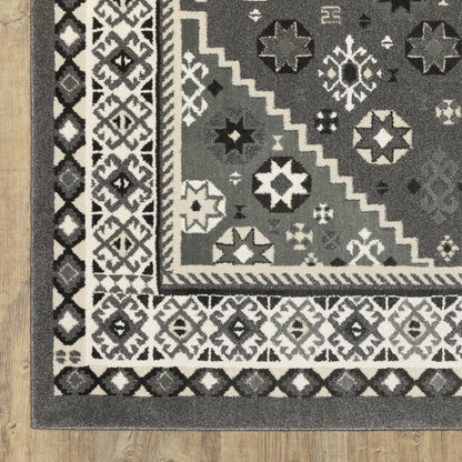 Raylan Medallion Grey/ Ivory Geometric Cut Pile Rug