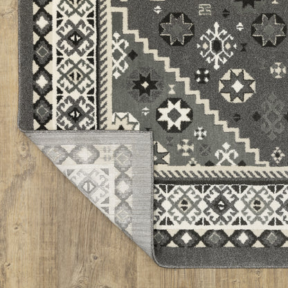 Raylan Medallion Grey/ Ivory Geometric Cut Pile Rug