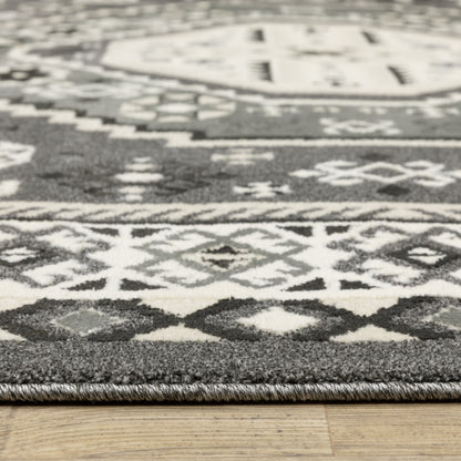 Raylan Medallion Grey/ Ivory Geometric Cut Pile Rug