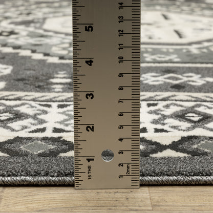Raylan Medallion Grey/ Ivory Geometric Cut Pile Rug