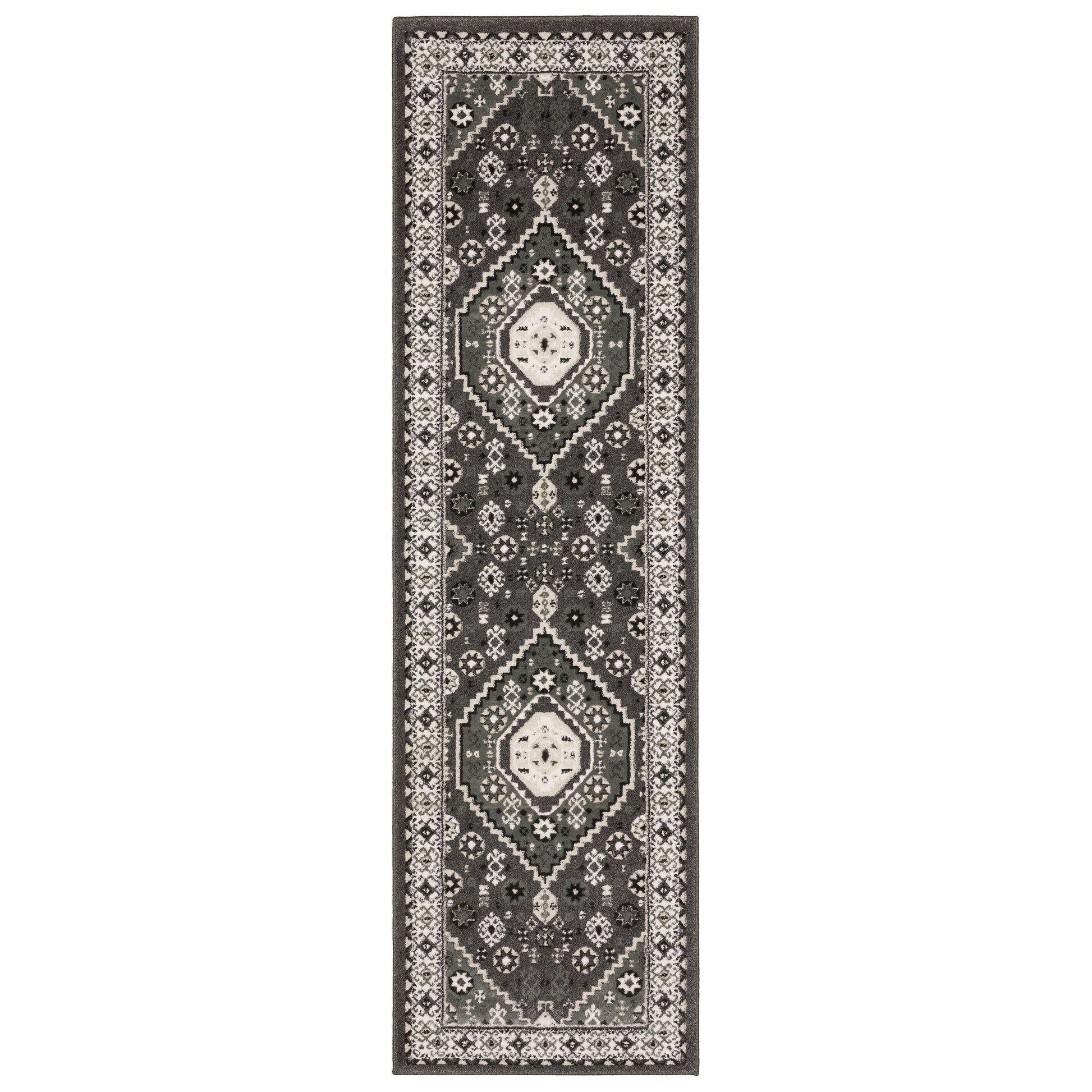 Raylan Ray02 Grey/ Ivory Medallion Geometric Rug