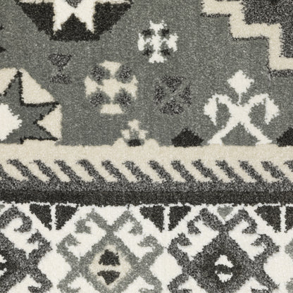 Raylan Medallion Grey/ Ivory Geometric Cut Pile Rug