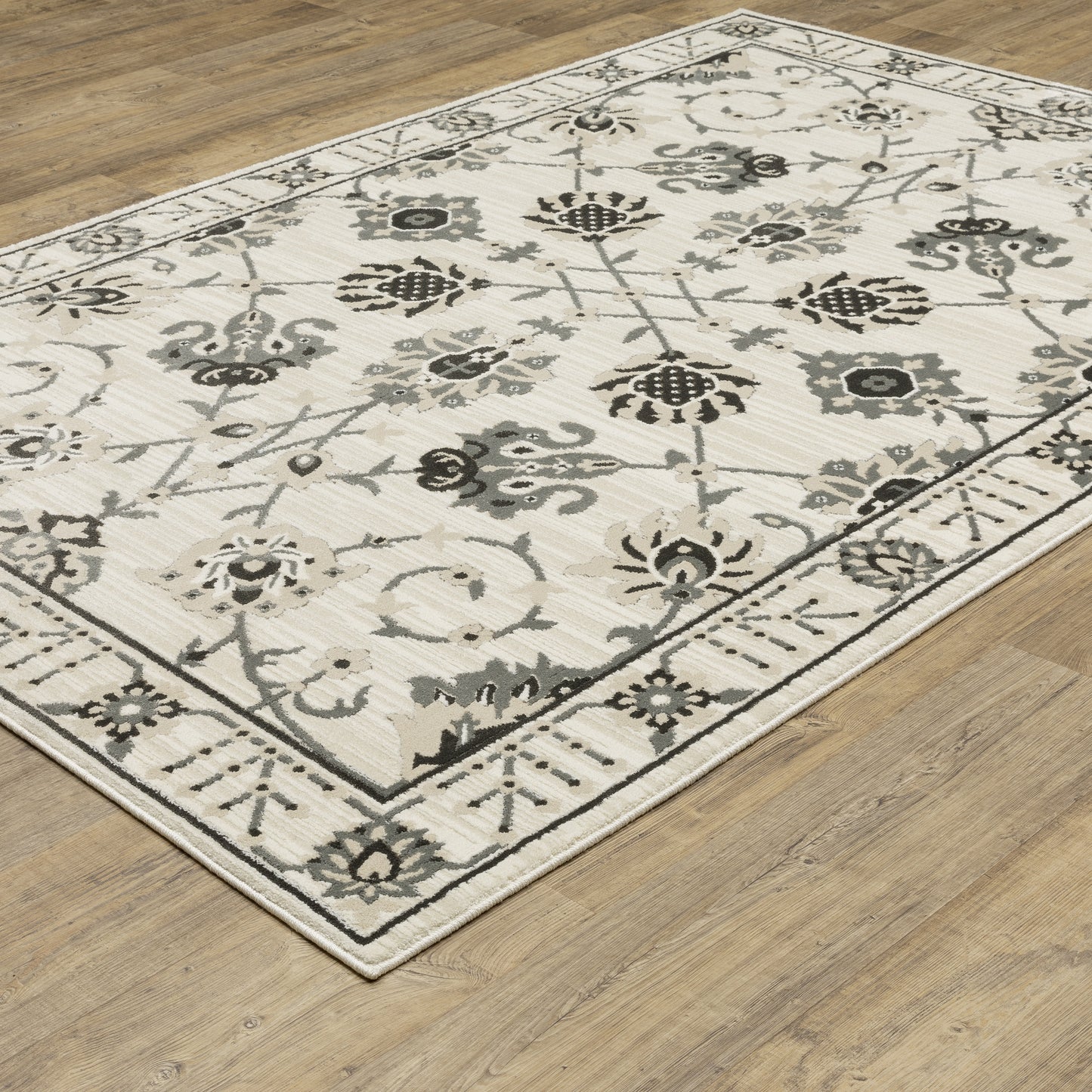 Raylan Floral Ivory/ Grey Oriental Cut Pile Rug