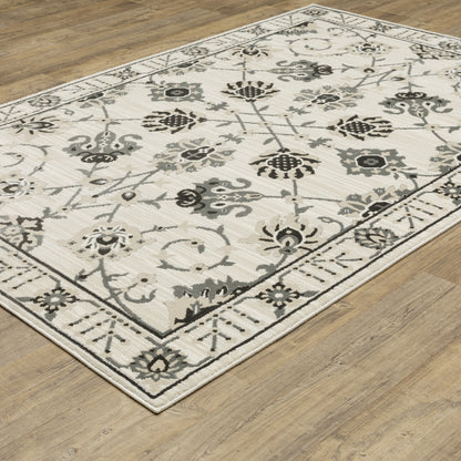 Raylan Floral Ivory/ Grey Oriental Cut Pile Rug