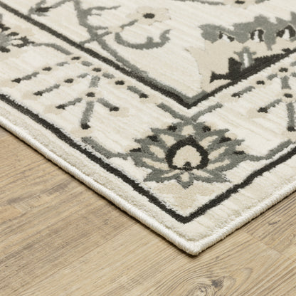 Raylan Floral Ivory/ Grey Oriental Cut Pile Rug