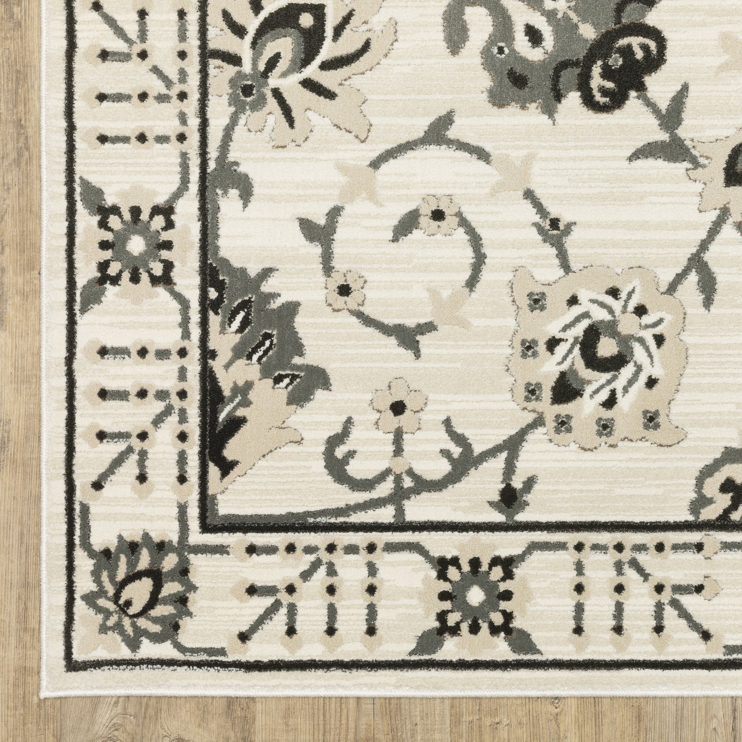 Raylan Floral Ivory/ Grey Oriental Cut Pile Rug