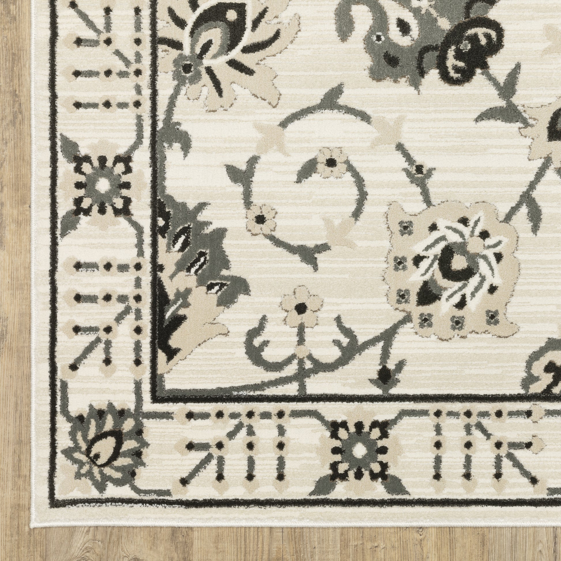 Raylan Floral Ivory/ Grey Oriental Cut Pile Rug