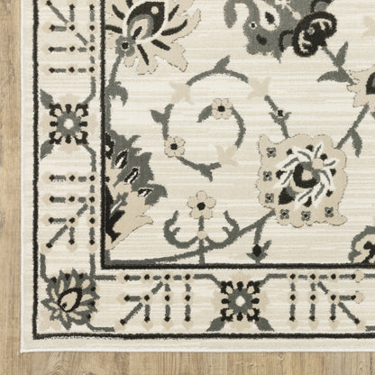 Raylan Floral Ivory/ Grey Oriental Cut Pile Rug