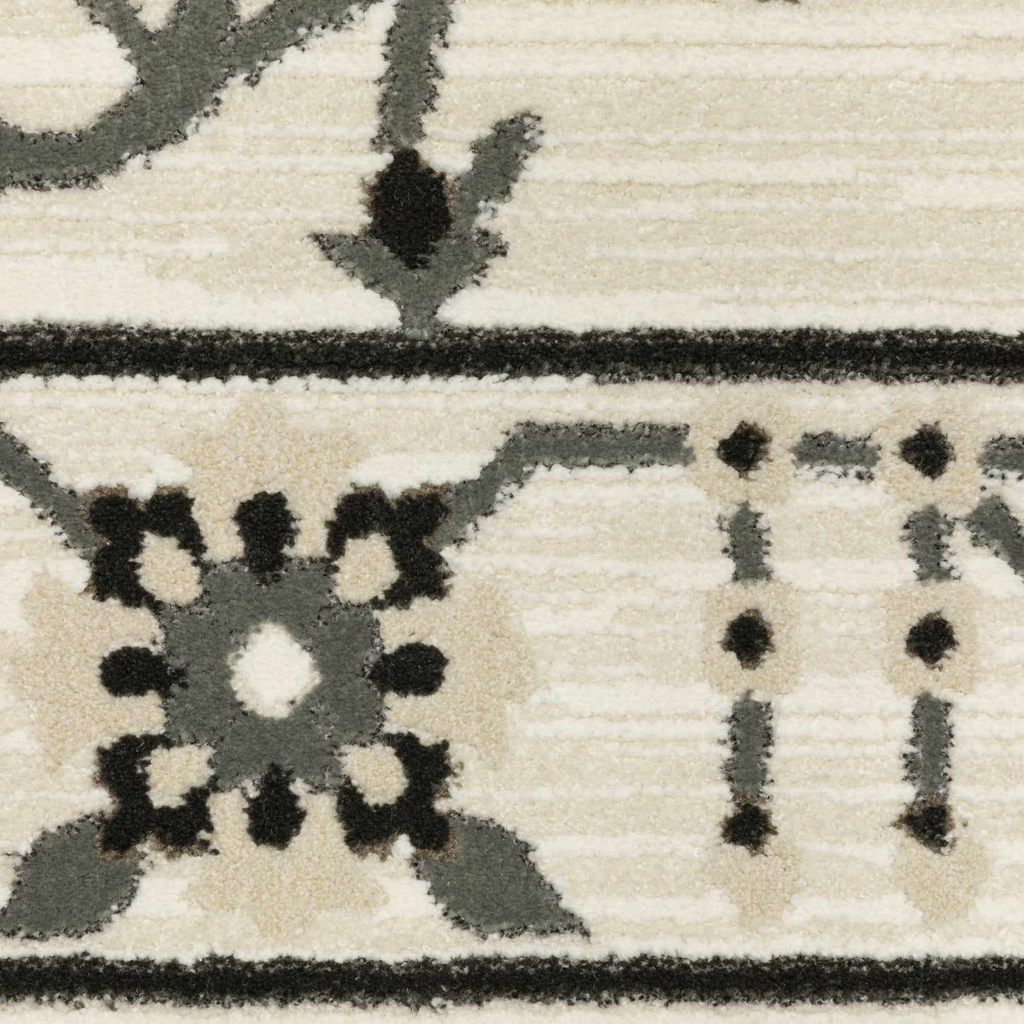 Raylan Floral Ivory/ Grey Oriental Cut Pile Rug
