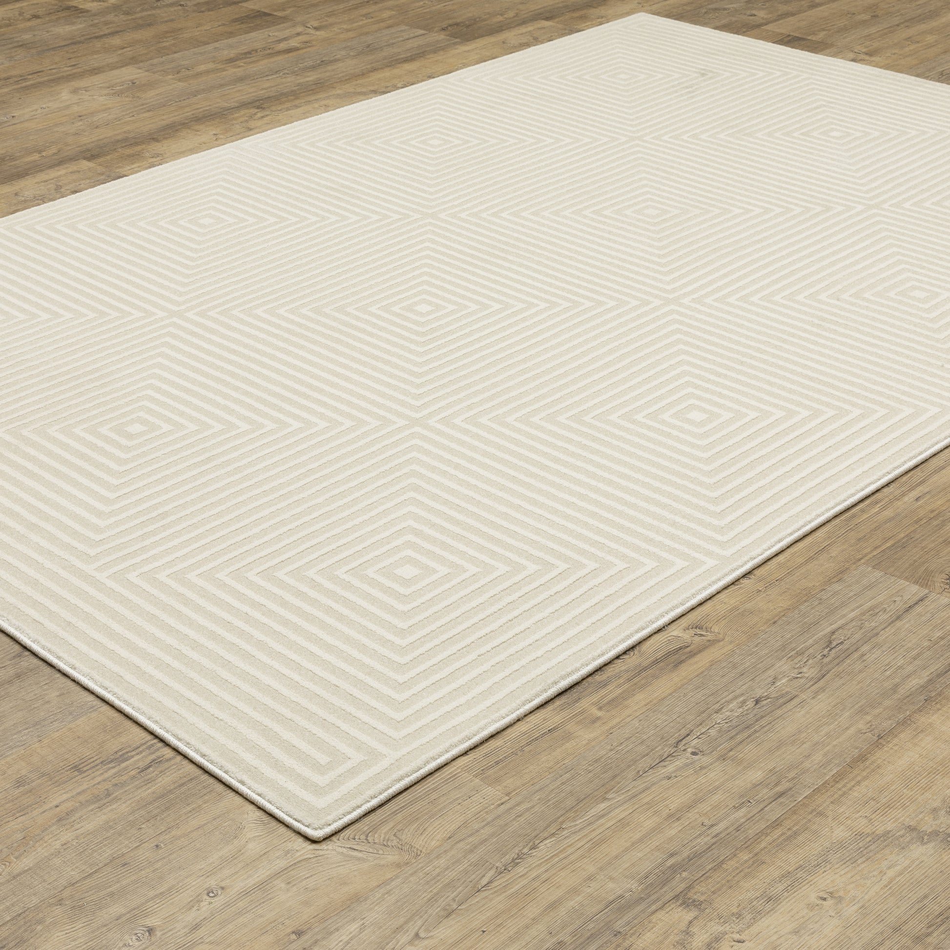 Raylan Geometric Ivory/ Ivory Cut Pile Rug